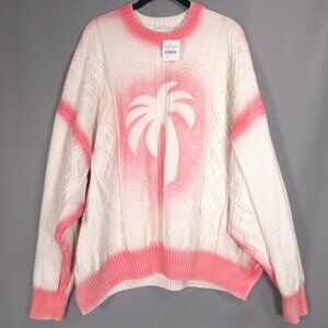 NWT PALM ANGELS Women's Sprayed Palm‎ Fishermans Jumper Off White Pink MEDIUM